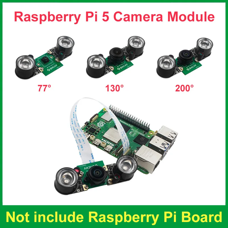 8MP Raspberry Pi 5 Camera Module IMX219 77° 130° 200° FOV Night Vision Webcam MINI CSI Interface for Raspberry Pi 5