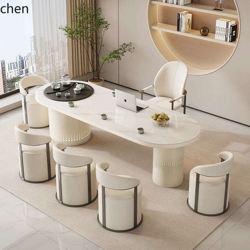 a1 Rock Slab Tea Table for Home Office, Integrated Tea Brewing Table, High-End Tea Table for Balcony