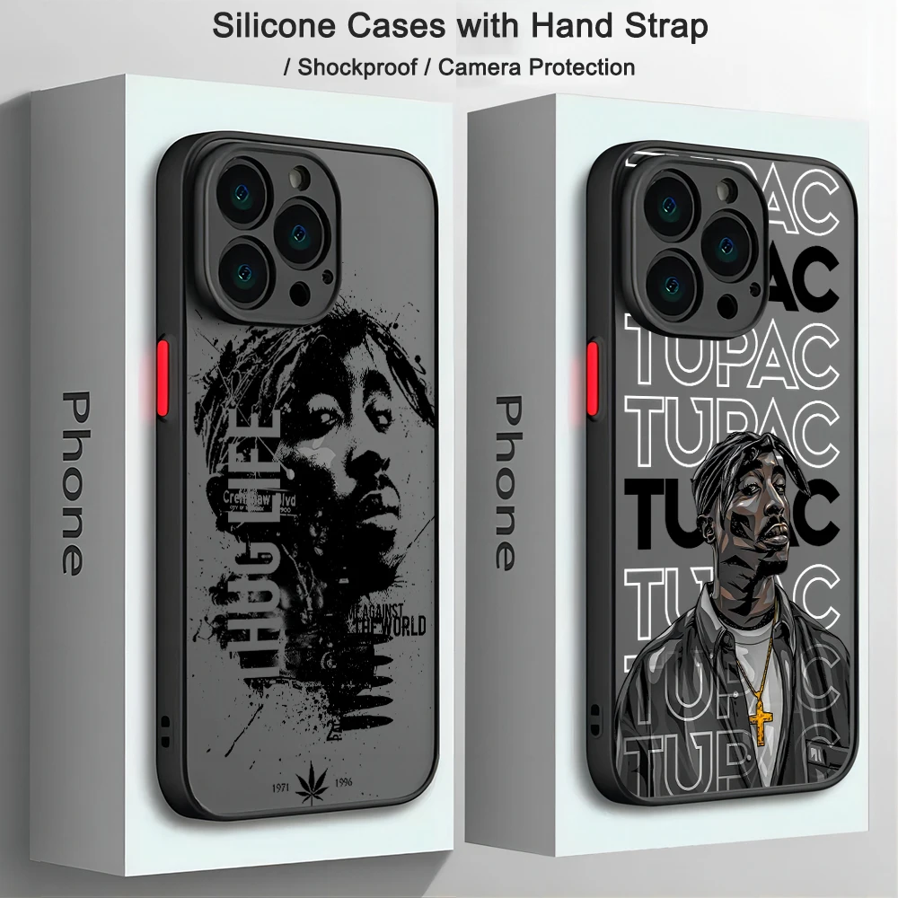 Matte luxury Phone Case For iPhone 15 14 13 12 11 Mini Pro Max X XR XSMax 8Plus Edge Funda Clear Cover Rapper 2pac Singer Tupac