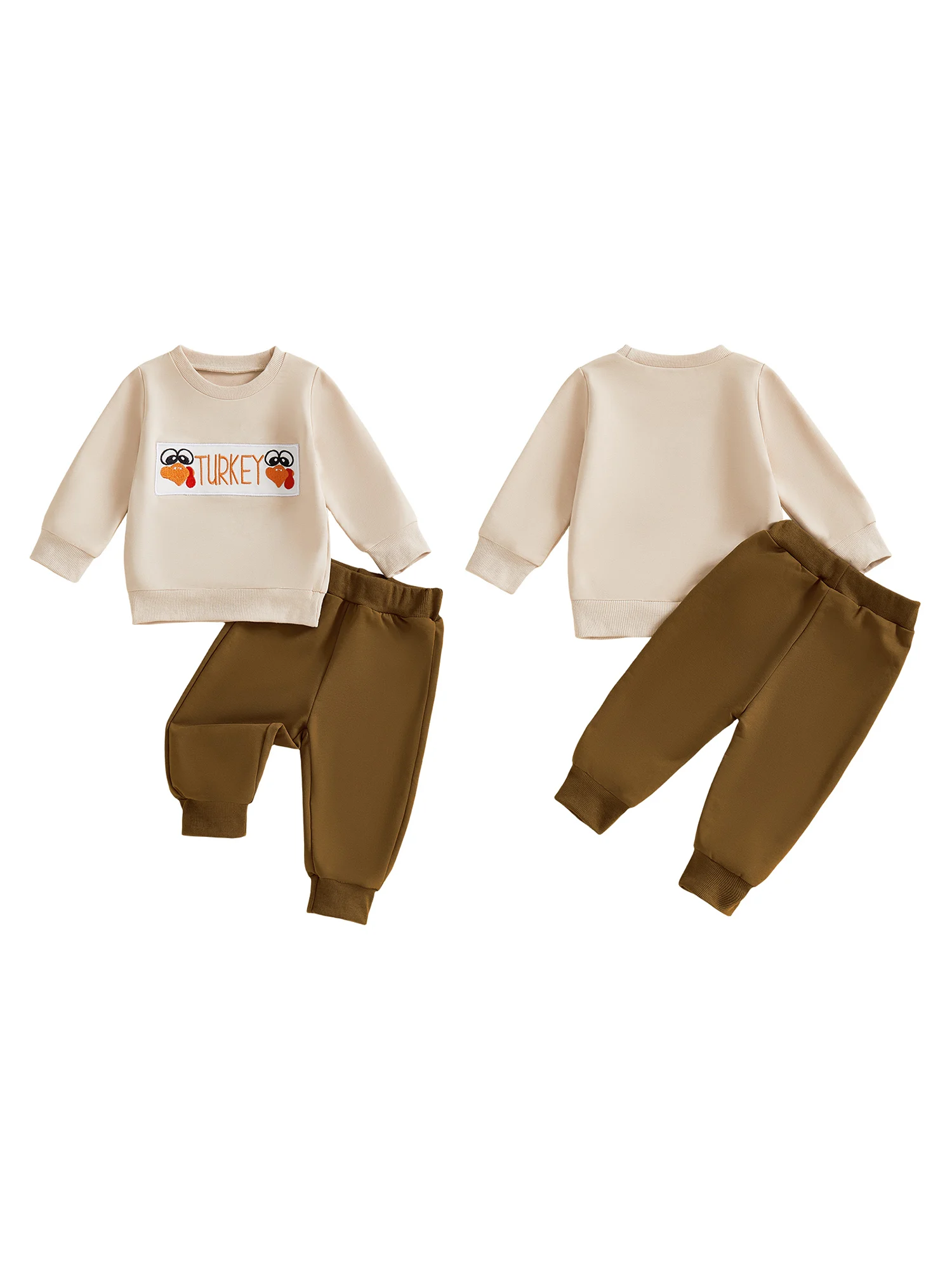 طقم هوديي وسروال مطبوع عليه تركيا لعيد الشكر للرضع للاحتفال بالخريف مع عشاء عائلي