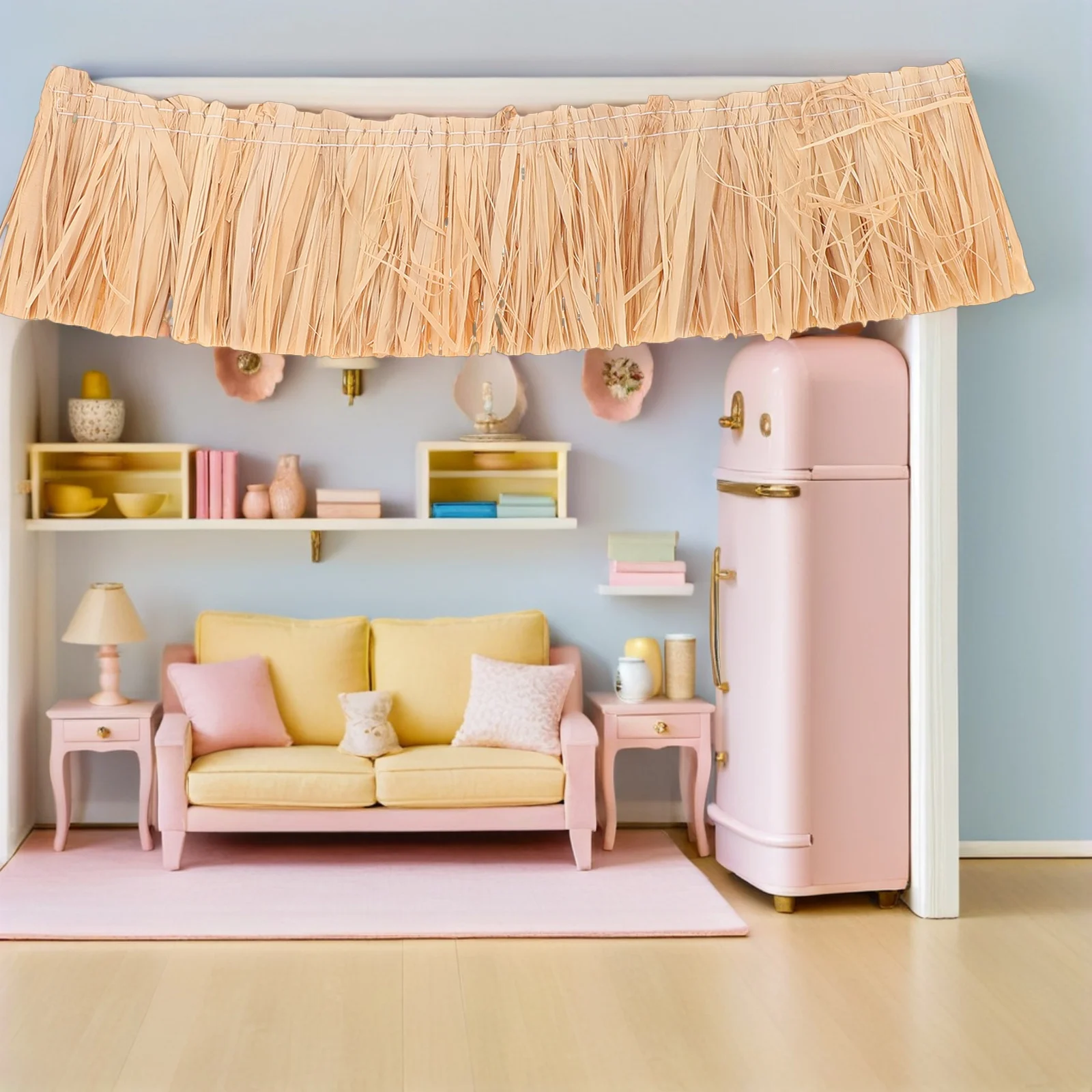 วัสดุหลังคาฟางไมโครแลนด์สเคป 9 ชิ้น ขนาด 20x5 ซม. สำหรับงาน DIY โครงการหลังคาขนาดเล็ก ให้พื้นผิวสมจริงสำหรับสวนเทพนิยาย