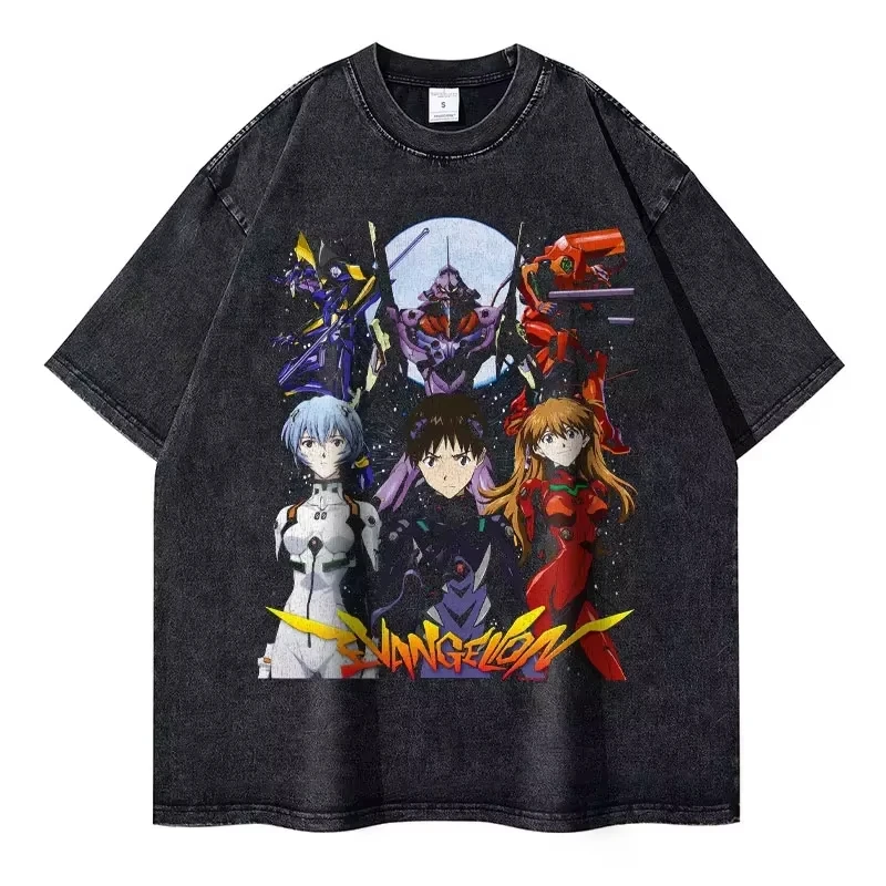 2026 summer Evan Asuka Langley Soryu Unit-02 Washed T-shirt Anime Harajuku Streetwear Oversized Tee Y2K Tops view 3
