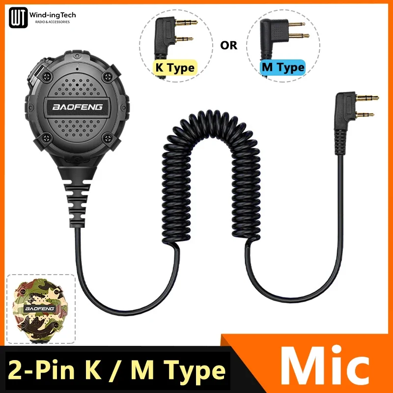 Baofeng Microphone 2-Pin K M Type Tangent PTT Mic Shoulder Speaker Compatible With Kenwood Motorola Walkie Talkie Accessories