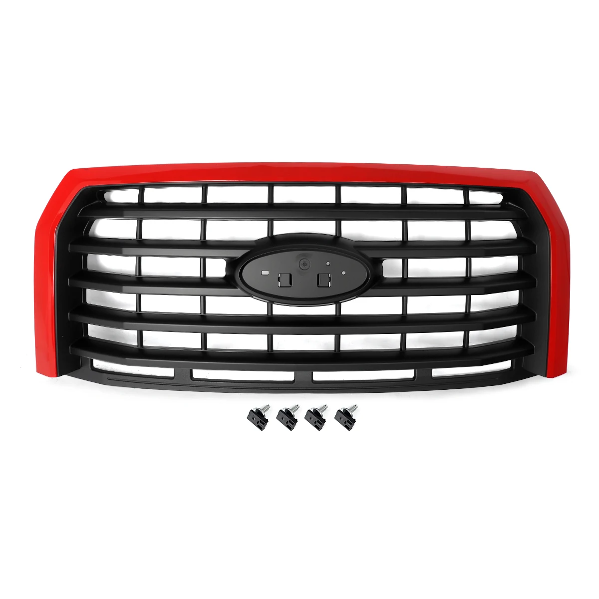 Front Grille Assembly Modified For 2015 2016 2017 Ford F150 F-150 Grills Front Bumper Upper Grille Race Red PQ Horizontal Grills