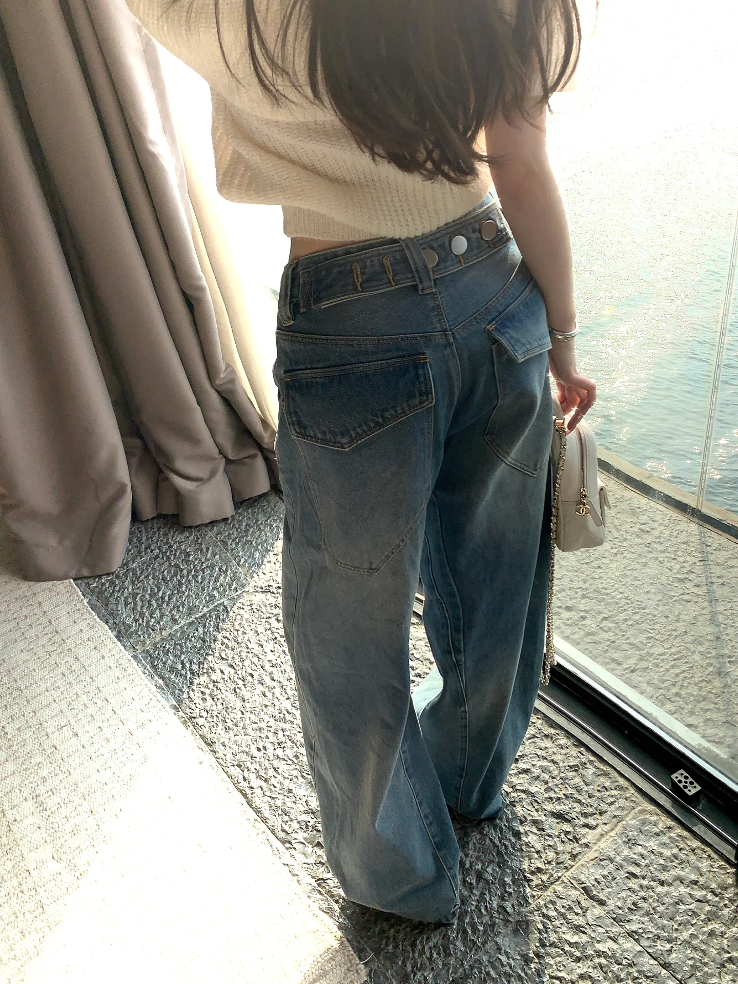 

Джинсы женские Sister Titi винтажные, с эффектом потертости, широкие, свободного кроя, с завышенной талией, весна-лето, из хлопкового денима