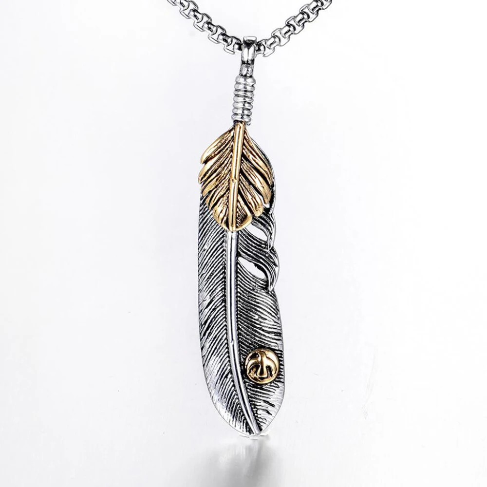 Stainless Steel Animal Feather Wing Eagle Pendant Necklace Fashion Punk Rock Jewelry Gift For Him with Chain