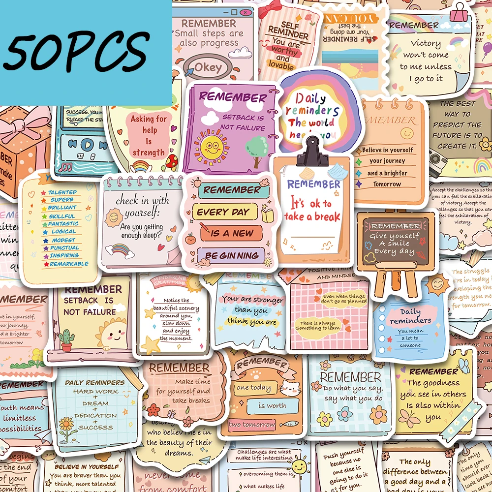 50pcs inspirational English short phrase series stickers, decorate handbooks, phone cases, water cups, waterproof stickers