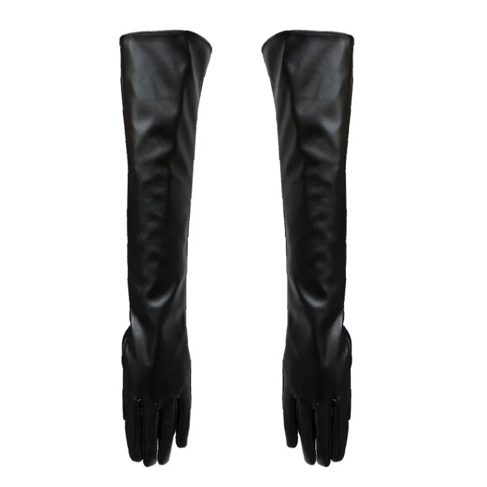 Elegant Long Elbow Gloves Keep Warm Soft Material Patent Leather Gloves Black Costume Accessories Evening Party Gloves