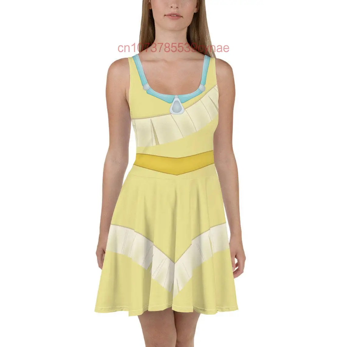 ใหม่ Pocahontas Princess Running เครื่องแต่งกาย Skater ชุดผู้หญิงรอบคอแฟชั่น Casual Beach Party Dress