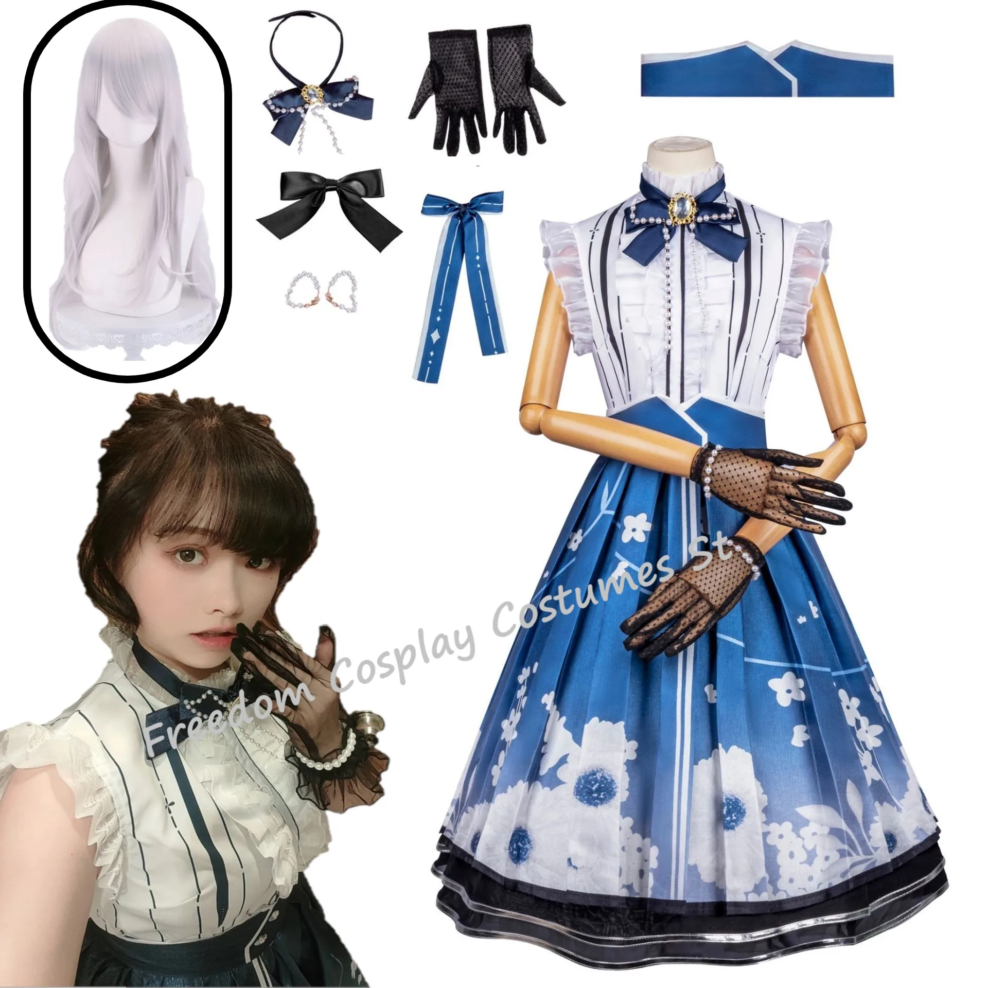 

Anime Game Infinity Nikki Cosplay Costumes Anime Girl Blue Dress Glove Wig Uniform Suit Nikki Princess Outfit for Women Dresses