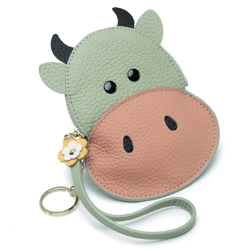 

Full Grain Cow Leather Cartoon Cute Tauren Slim Women Purses Keys Holder Wallets NEW Girl Cash Lipsticks Leather Coin Pouch Bags