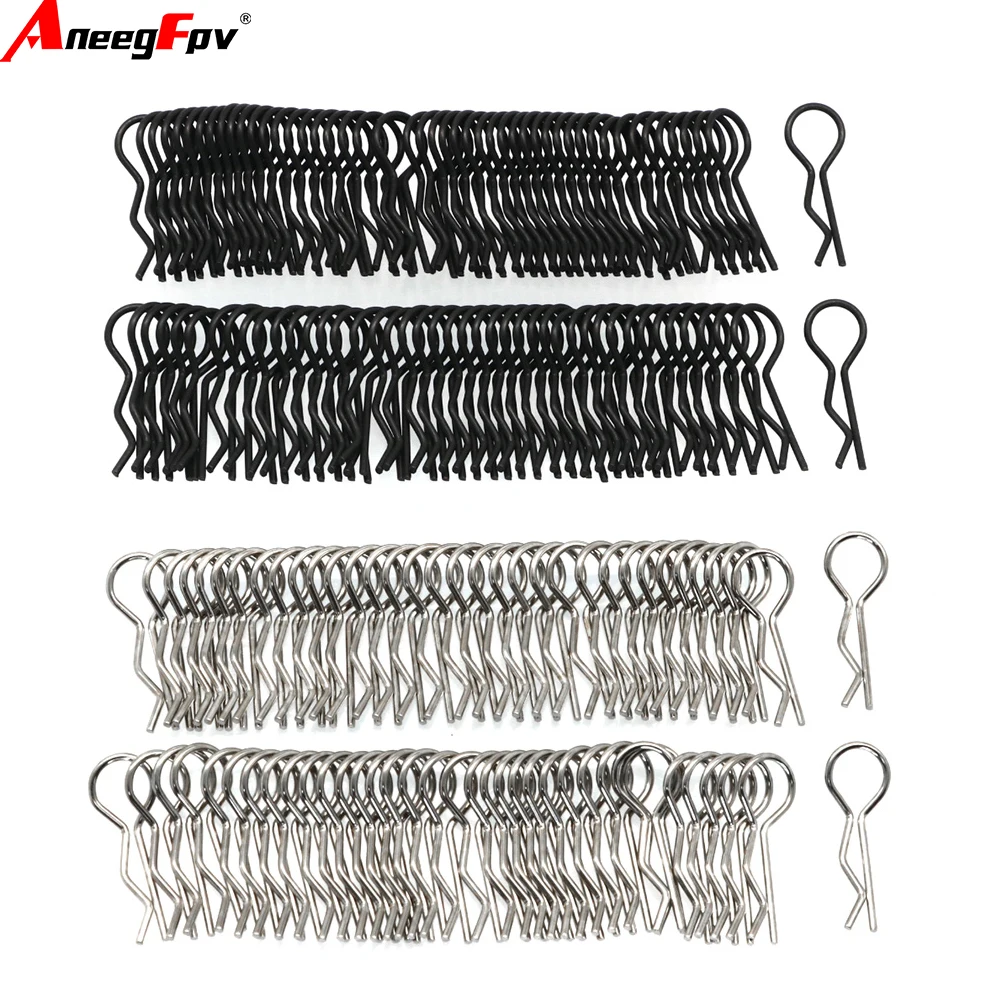 100pcs 1:10 Universal Scale Bend Body Clips Pins Sliver/Black Buggy Shell RC Car Parts For Redcat HPI Himoto HSP Truck