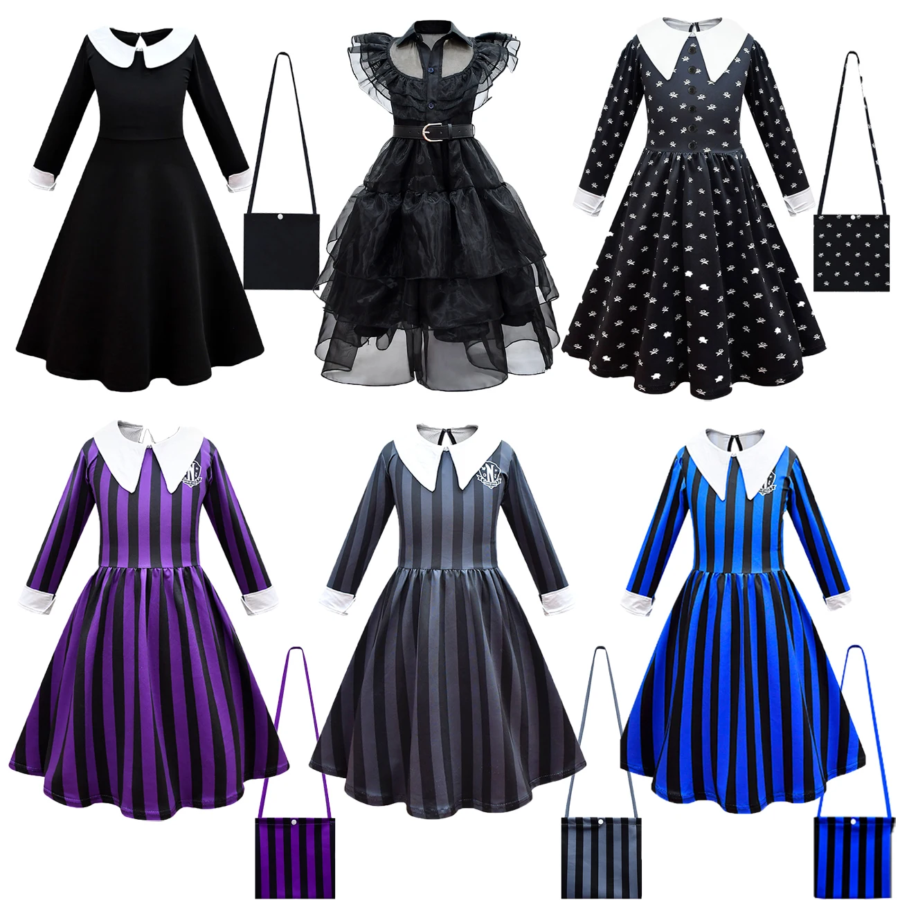 Wednesday Cosplay Addams For Girl Costume 2023 New Vestidos For Kids Girls Mesh Party Dresses Carnival Costumes 3-10 Years Old