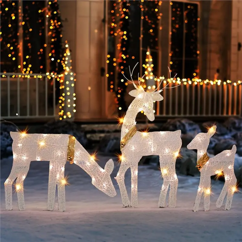 Premium-3-Piece Lighted 2D Reindeer Family With 60 L, Bright Christmas Outdoor Decoration, Pre-Lit Light Up Deer Set,For Yard