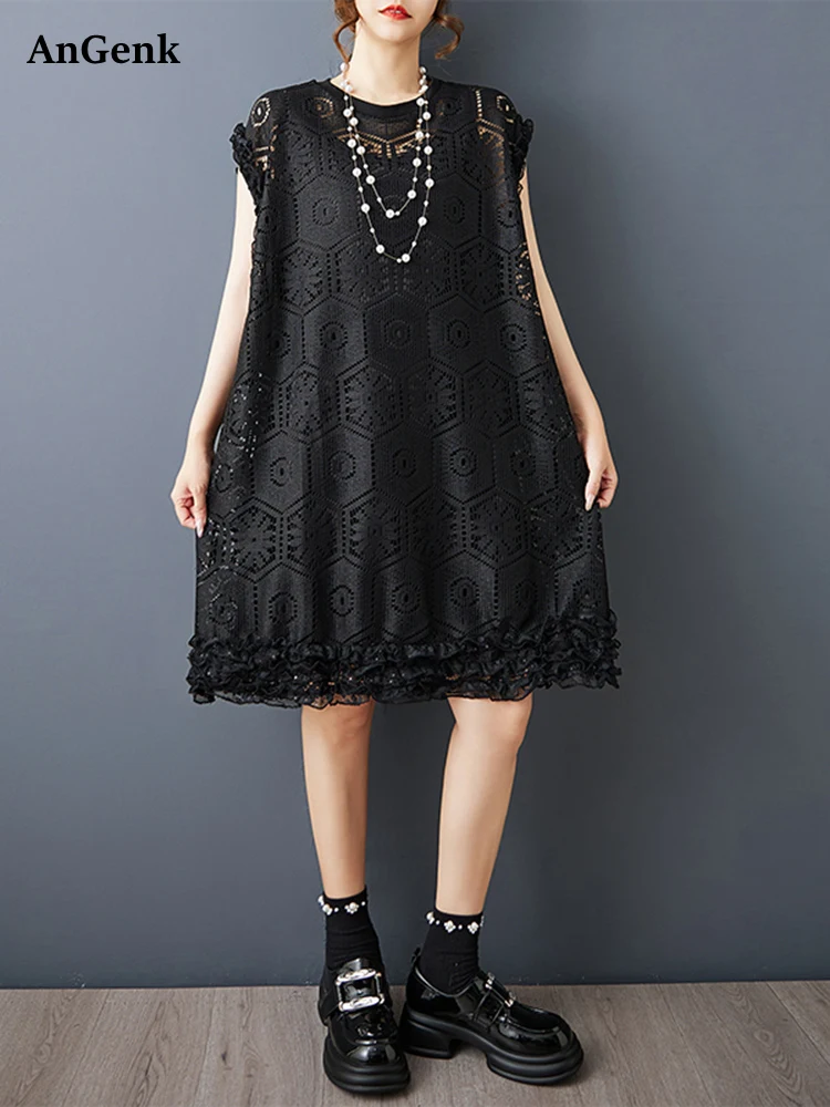 

Sleeveless Black Vintage Oversized Lace Dresses For Women Summer New Casual Loose Midi Dress Femme Fashion Elegant Clothing 2026