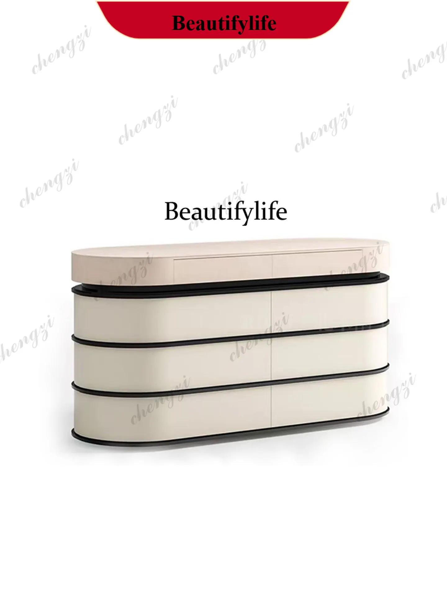 p182 Simple modern chest, living room, bedroom, large capacity storage cabinet, beige locker