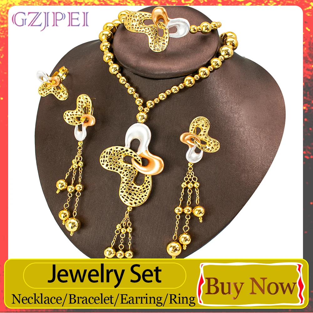 GZJPEI Dubai Tassel Jewelry Set Dubai African Ethnic Style Three Tone Design Statement Bridal Wedding Party Jewellery 2026 New