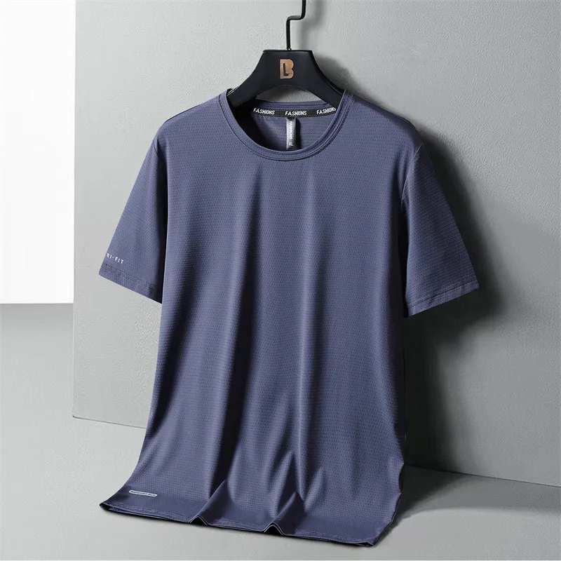 High-Quality Ice Silk T-Shirts Men Plus Size 8XL Male Tshirt Fat Man Tee Shirt Breathable Wearing Tee Tops Running Fast Shipping image 6