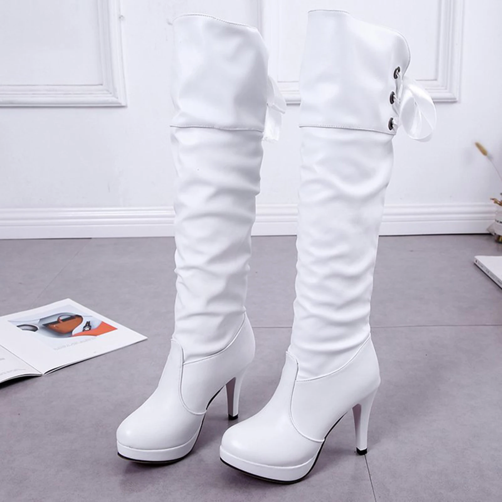 Women\'s Over-The-Knee High Boots Back Lacing High Heeled Boots for Party Work Date Wedding