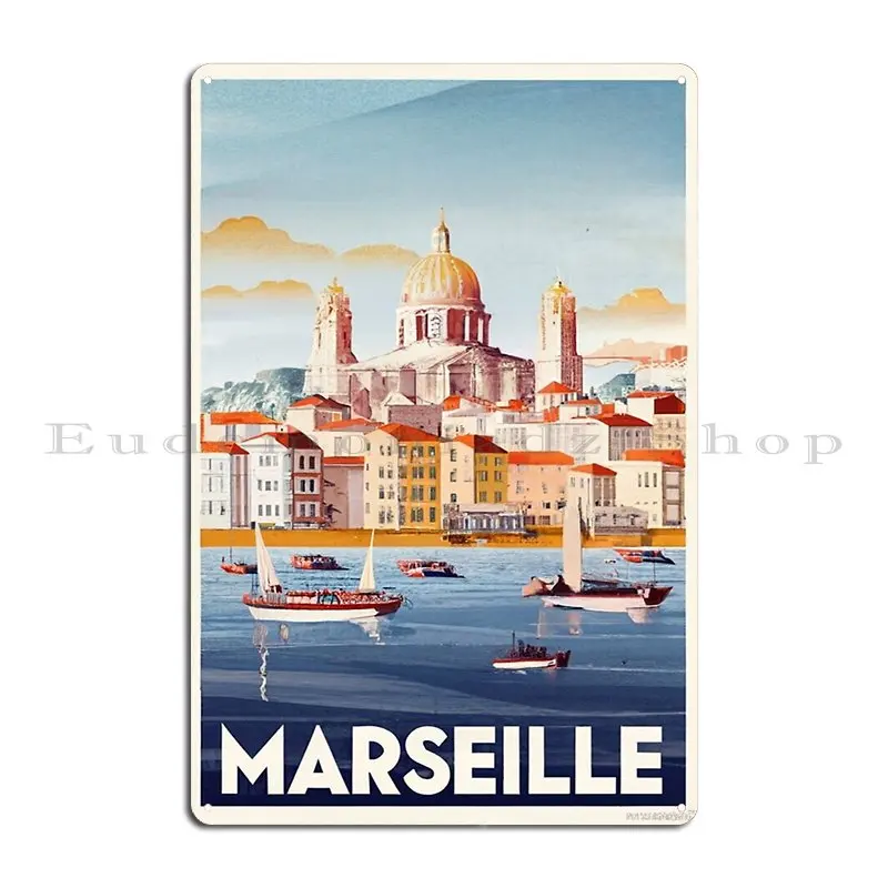 A Watercolor Illustration Of Marseille France Metal Signs Bar Classic Wall Decor Create Plaques Tin Sign Poster