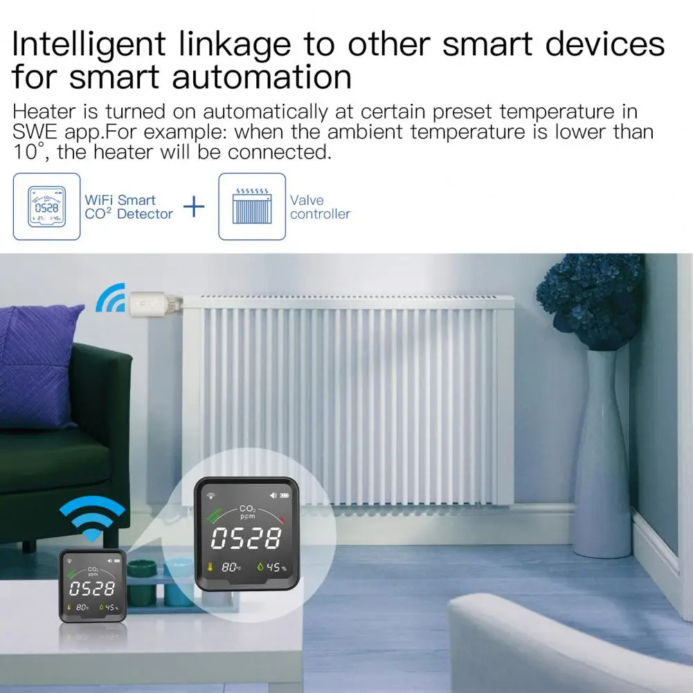 APP Control 1 Set Useful Black Color Carbon Dioxide Tester Backlight Design for Household