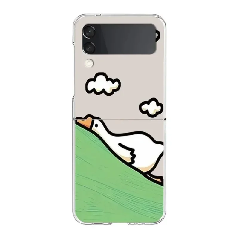 Nette Cartoon Ente Telefon Fall Für Samsung Galaxy Z Flip 6 5 4 3 Für Samsung Flip 6 flip 5 Harte Falten Tier Zurück Abdeckung Fundas
