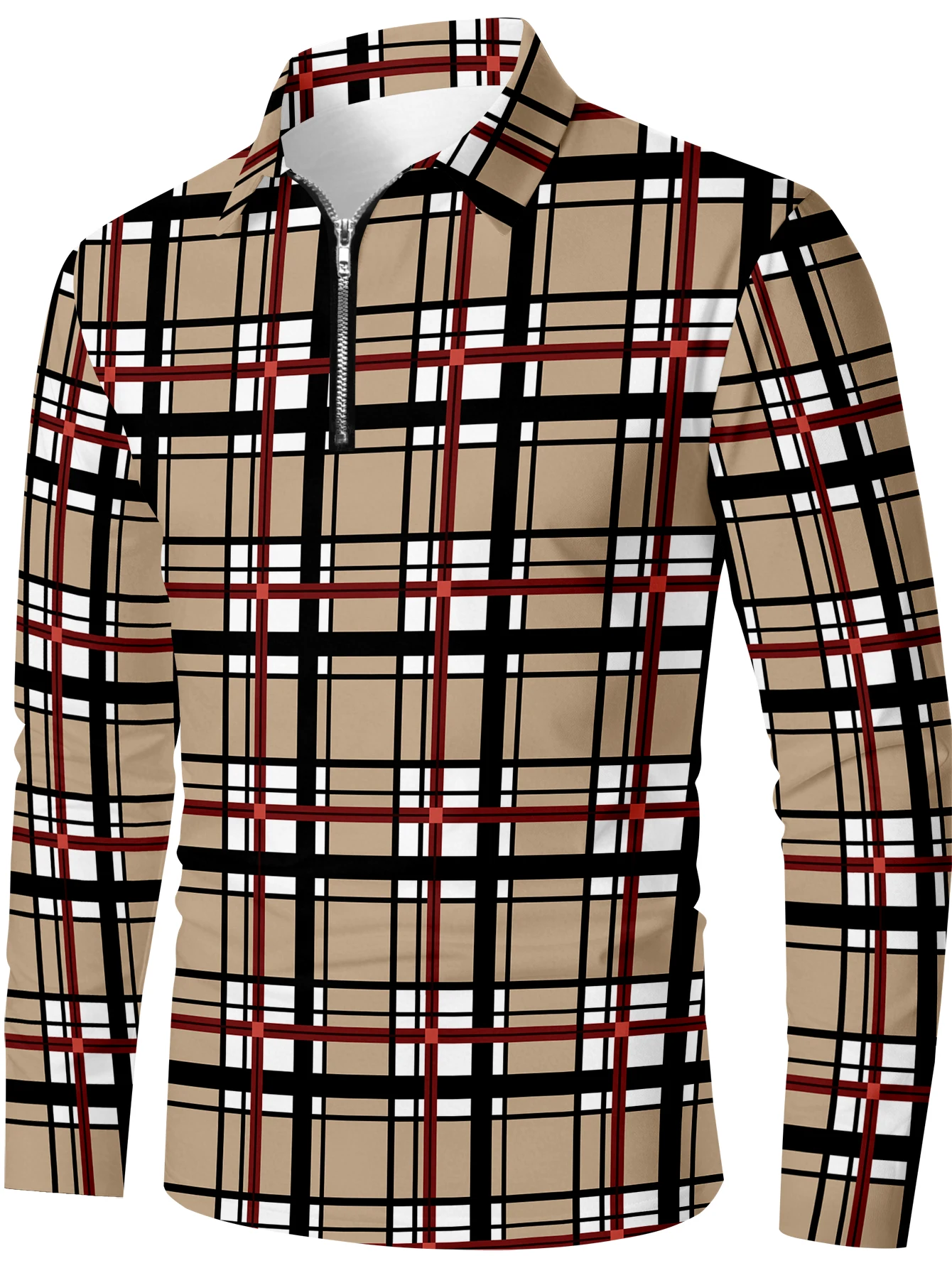 Casual Men's Long Sleeved Polo Fashionable Digital Printed Top for Outdoor Outings