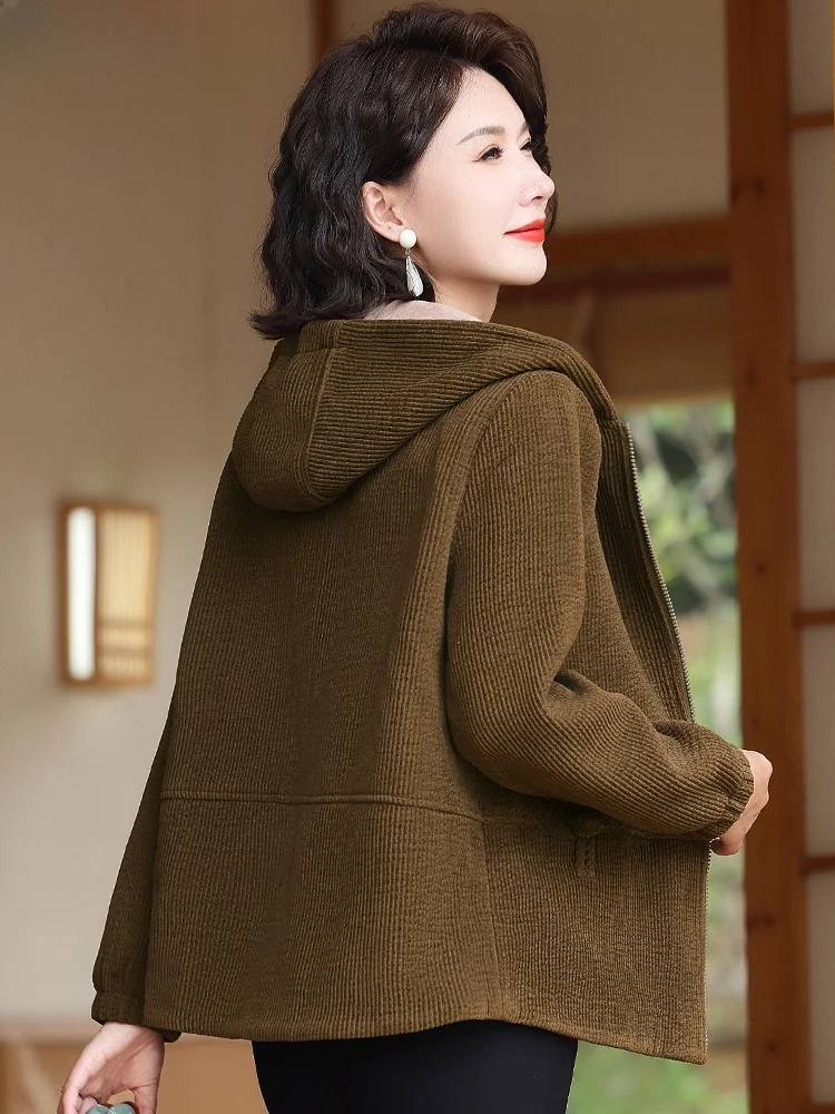 

Осенняя модная верхняя одежда: повседневный вельветовый топ для женщин среднего и старшего возраста, больших размеров, в корейском стиле, свободного кроя