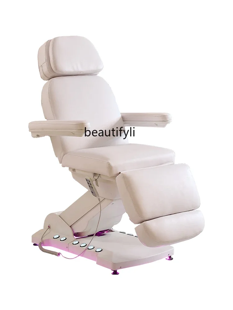 High-End Electric Lift Beauty Care Bed with Foot Control Heating Integrated Micro Plastic Beauty Salon Automatic