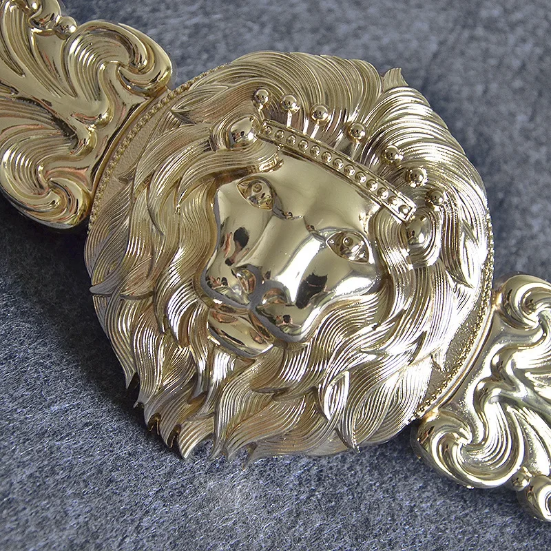 

Women's Runway Fashion Gold Lion Buckle Elastic Cummerbunds Female Dress Corsets Waistband Belts Decoration Wide Belt