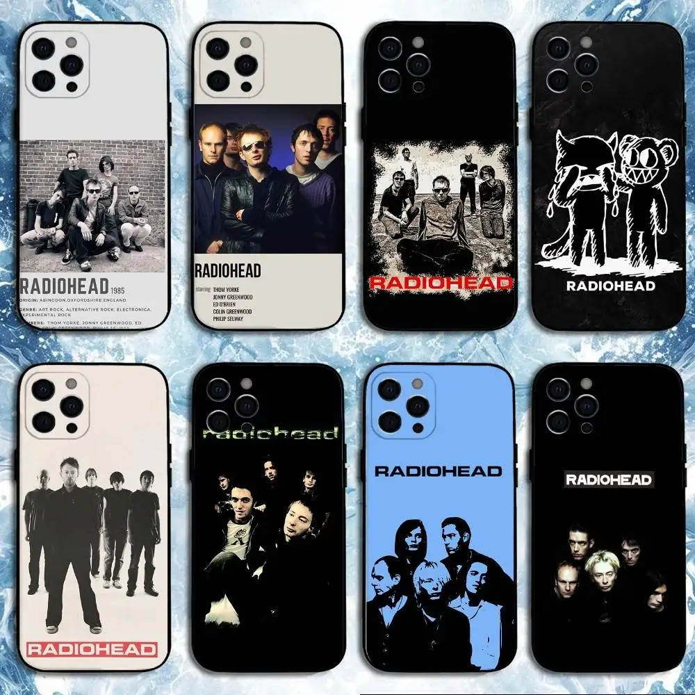 

R-Radiohead Rock Band Phone Case For iPhone 16,15,14,13,12,11 Plus,Pro Max, Soft Silicone Black Cover