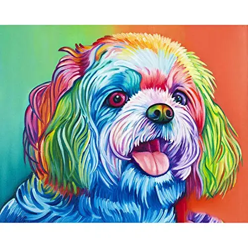 DIY Pigment by Numbers Canvas Oil Painting Kit for Adults,Color Shih Tzu Acrylic Paint by Numbers Drawing Paint Brushes Home Wal