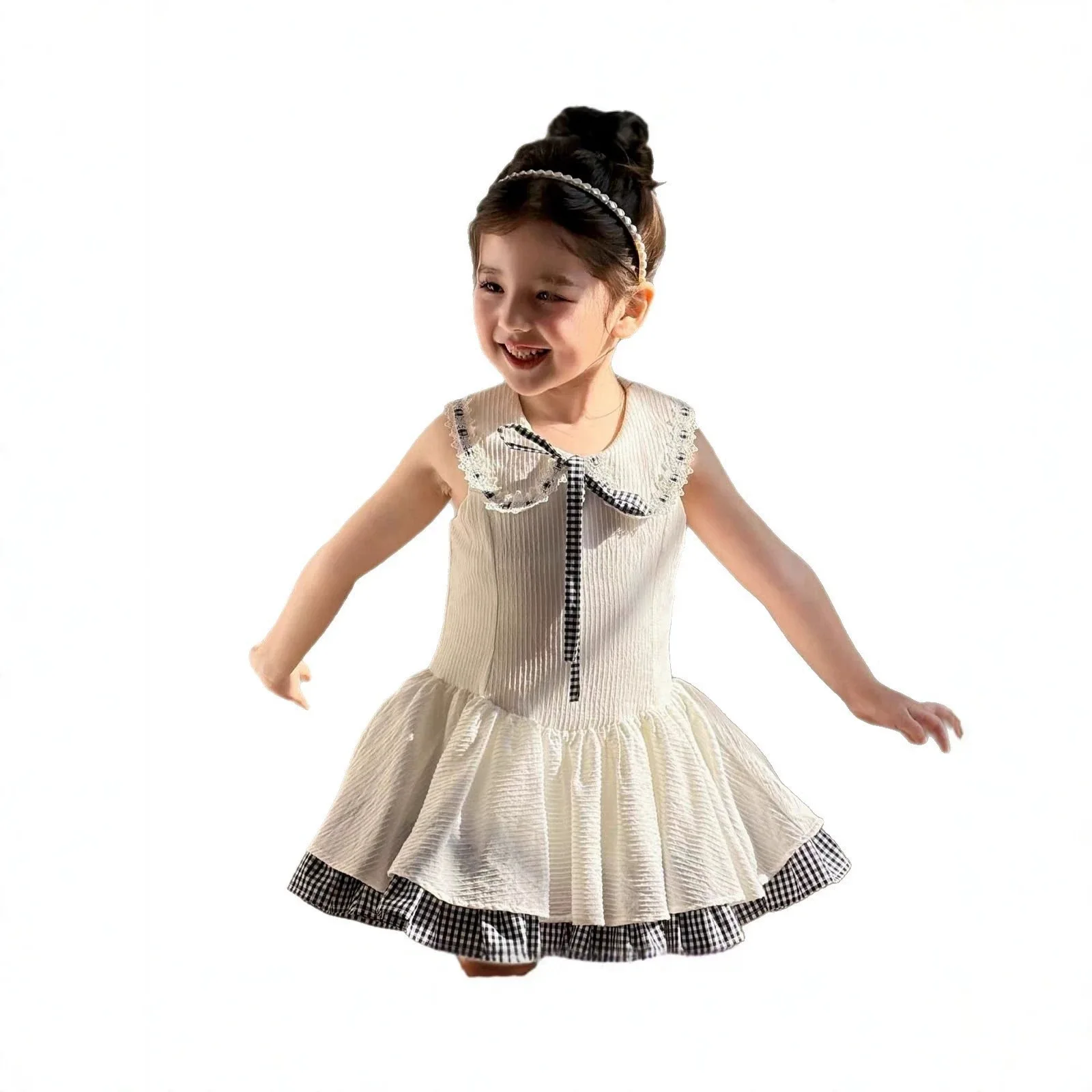 2026 Summer Girls Vintage Plaid Dress, Peter Pan Collar Sleeveless Tank Gown, Sweet Princess Outfit for 90-140cm