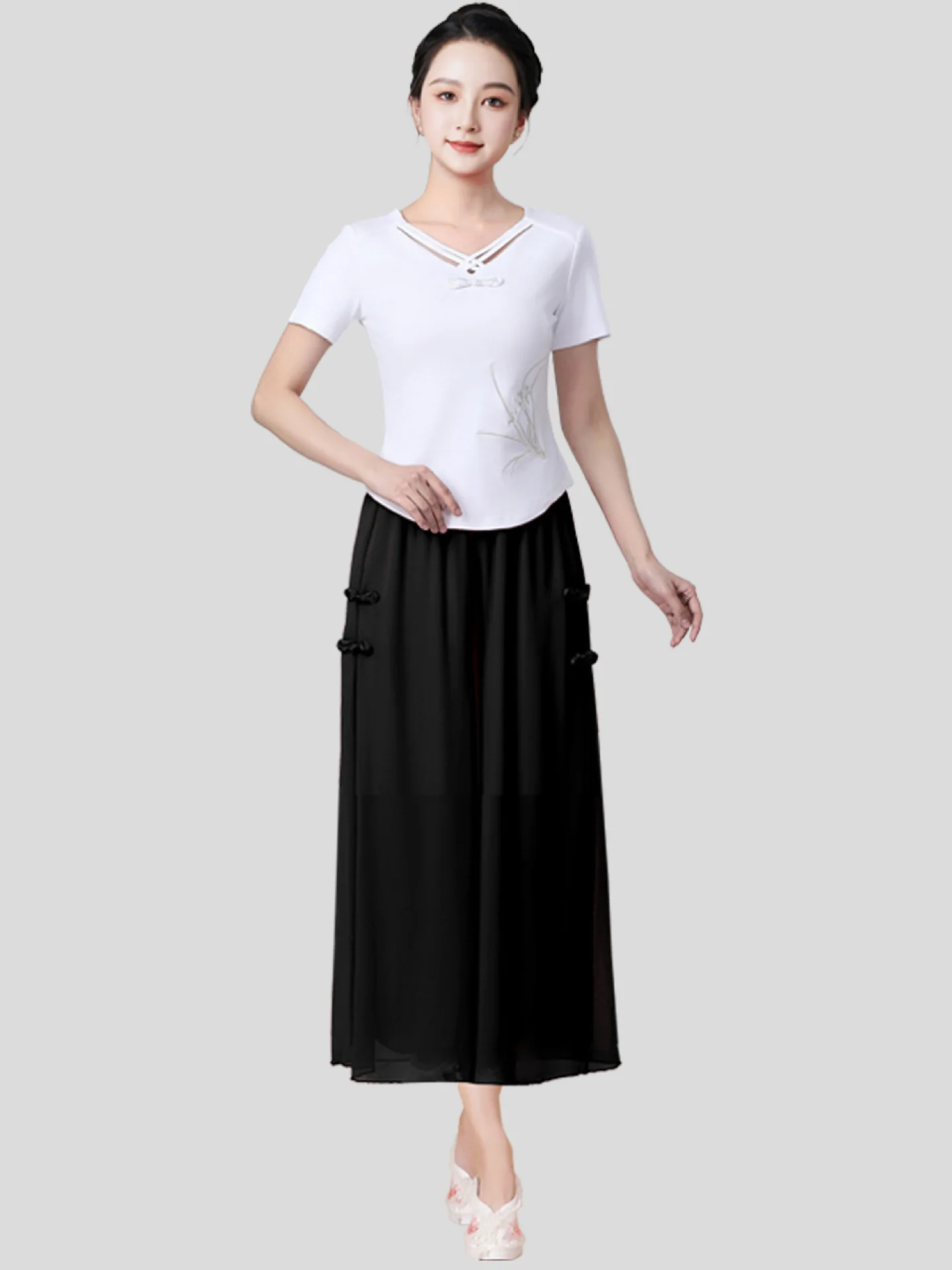 summer-new-chinese-style-square-dance-costume-set-women's-short-sleeve-embroidered-cotton-shirts-with-wide-leg-pants-for-dancing