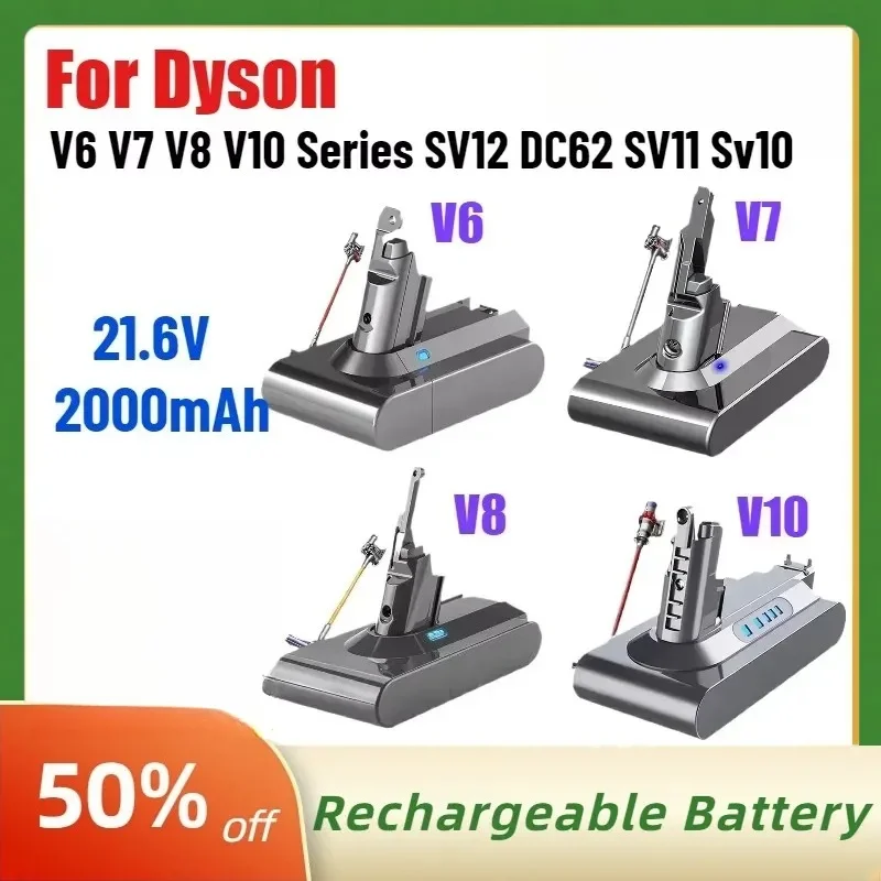 

New 21.6V 2000mAh Replacement Battery for Dyson V6 V7 V8 V10 Series SV12 DC62 SV11 Sv10 Handheld Vacuum Cleaner Spare