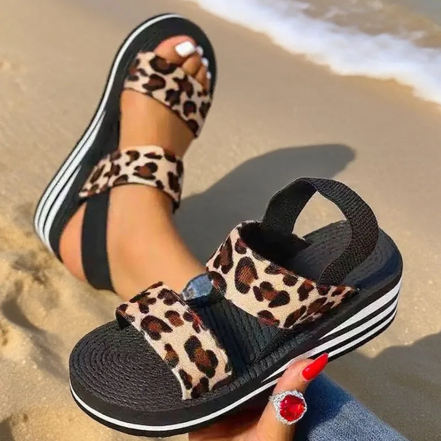 Minimalistische Keilsandalen für Damen, offene Zehenpartie, dicke Sohle, Plateau-Freizeitsandalen, Knöchelriemen, Slingback-Sandalen, einfarbig – Detail 9