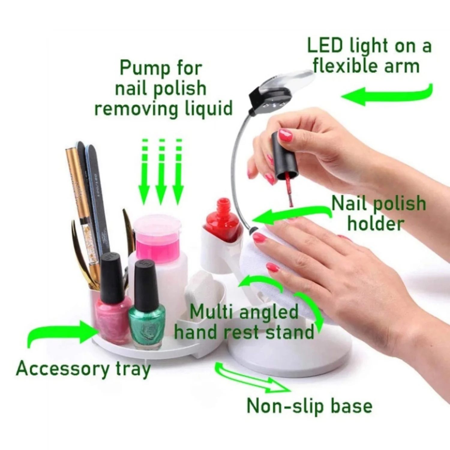 Multifunctional Rotatable Manicure Hand Rest With Adjustable LED Light, Nail Salon Practice Nail Design Professional Nail Table