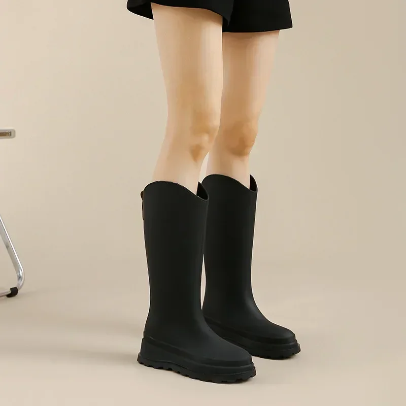 2024 frauen Gummi Regen Lange Stiefel Plüsch Gefüttert Warme Nicht-slip Wasserdichte Outdoor Plattform Schuhe frauen Hohe stiefel Botas Mujer