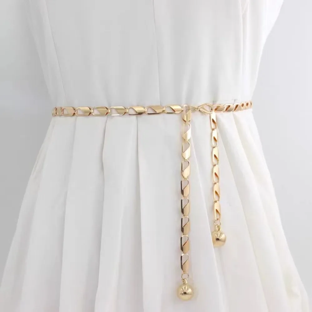 New Ball Waist Chain Metal Long Girdle Thin Belt Waistband Gold Sliver Color Belt Women