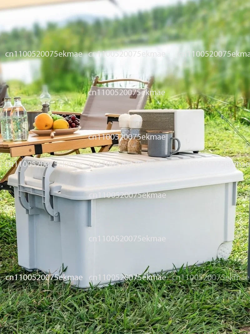 Camping Storage Box, Portable Plastic Organizer with Lid, Dustproof Multi-Purpose Utility Crate for Car & Gear