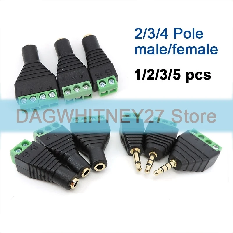 

2/3/4 Pole Section 3.5mm Male female jack connector mono stereo DC free screw audio interface terminal block channel plug v