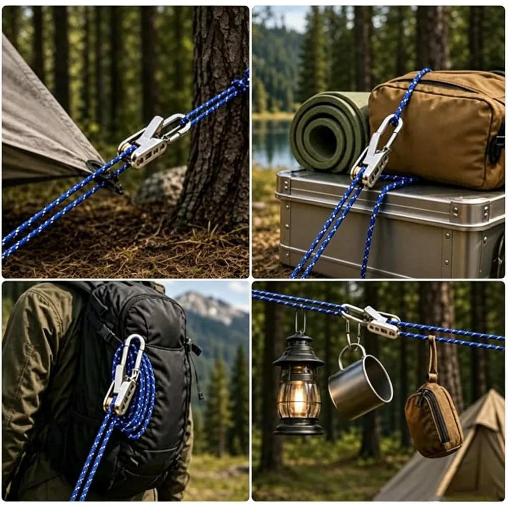 Hochleistungs-Seilspanner mit Rollenschnalle, verstellbares Spannseil mit Legierungsclips zur Sicherung von Camping-Hängematten und Gepäck – Detail 2