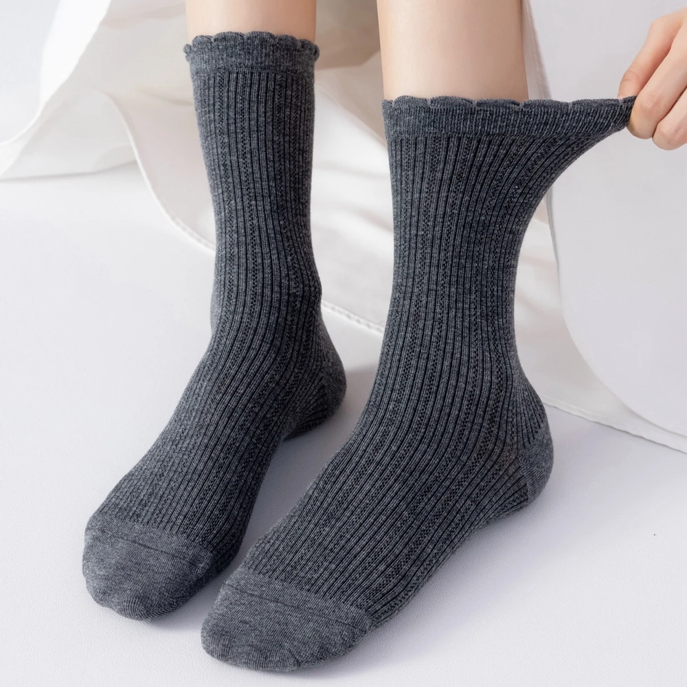 4 pares de meias de algodão de alta qualidade meias de verão mulheres babados macio confortável respirável meias casuais soltas