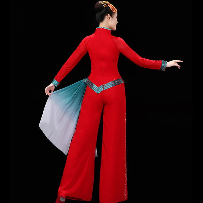Costumes de spectacle de danse ethnique Yangge, vêtements de danse traditionnelle rouge du nouvel an chinois, tenue élégante de danse folklorique chinoise