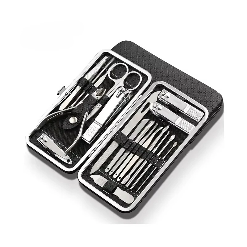 19 PCS 4 Colors Portable Manicure Set Nail Kit and Set Tools With Black Red Yellow and Blue PU Bag Packaging