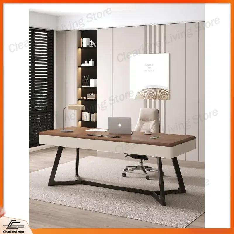 Modern Walnut Computer Desk High End Light Luxury Study Table Home Office Writing Desk with Storage Space Simple Furniture