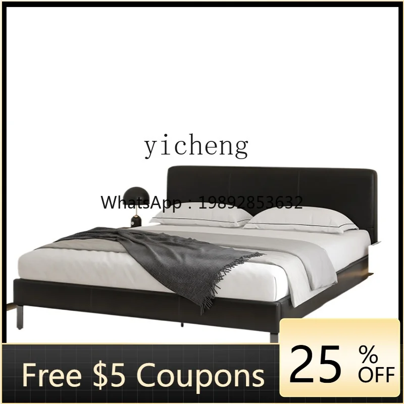 

ZF Minimalist Solid Wood Leather Bed Small Apartment Soft Bag Master Bedroom Double Bed