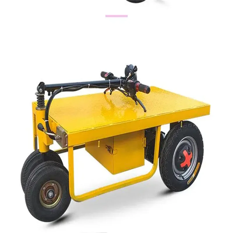 Electric flatbed car, battery hand push and carry four-wheeled trolley