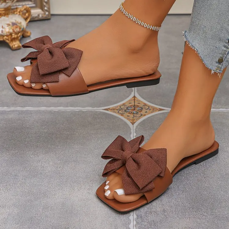 Damen-Flachschuhe, flache, lässige Strandpantoffeln, Sommermode, Schleifen-Sandalen, leichte Outdoor-Schuhe für Damen, Slides für Damen – Detail 6