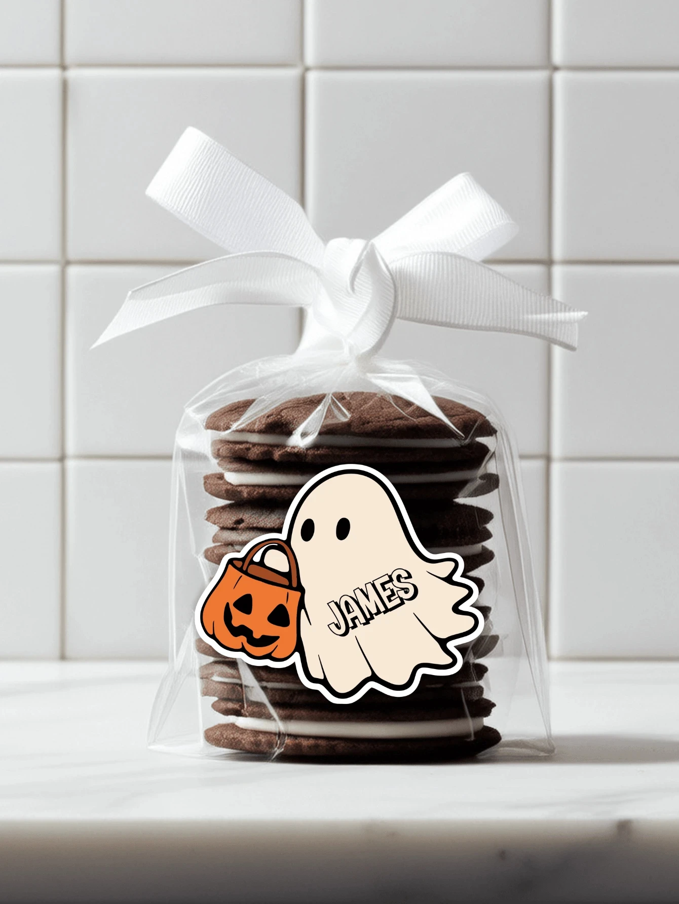 10-40 Uds pegatinas personalizadas de dibujos animados de Halloween, etiquetas personalizadas de fantasma lindo (6*5CM)/pumpkin (6*5,5 CM) pegatinas espeluznantes, truco o trato